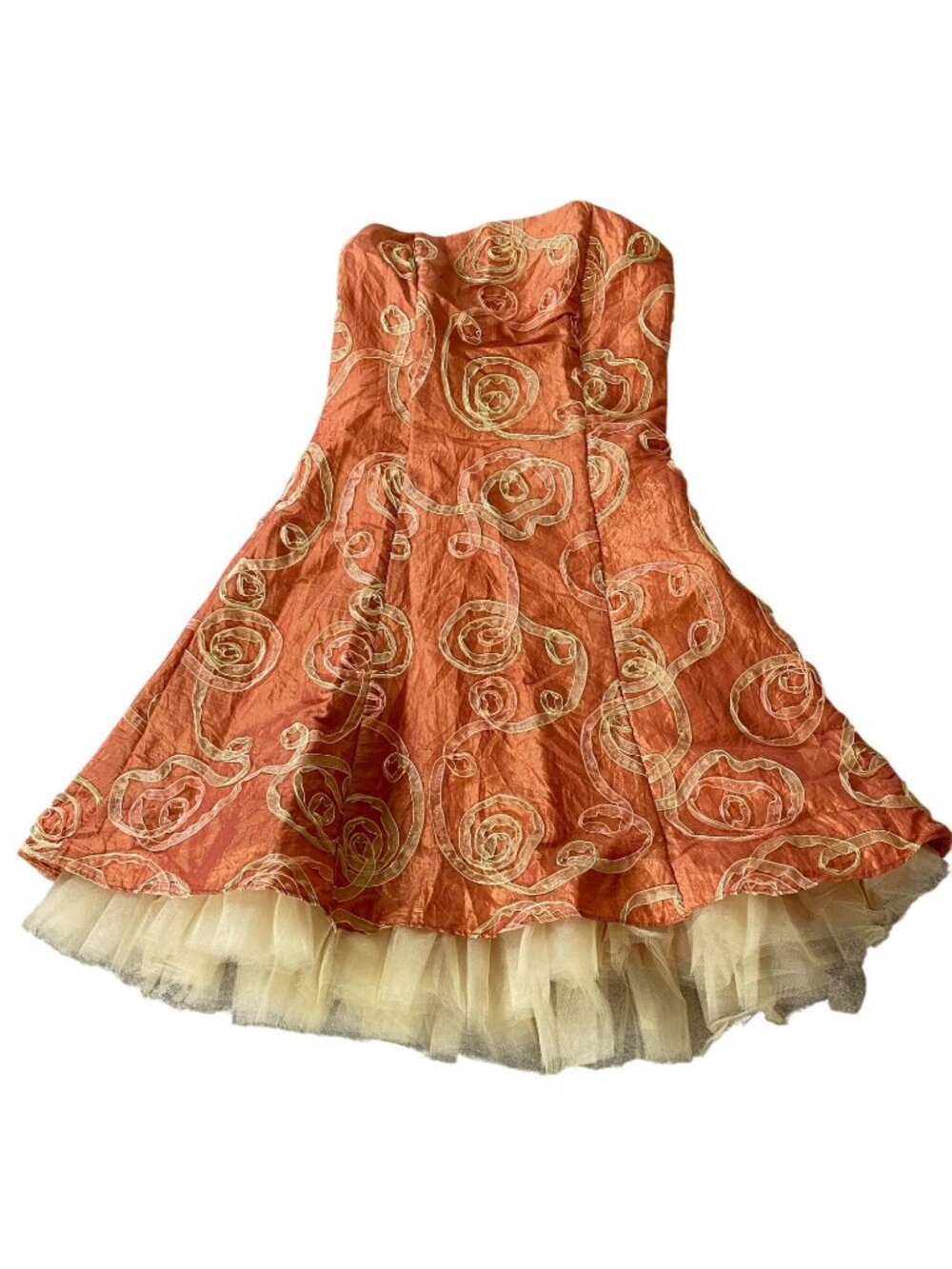 Jessica McClintock Strapless Orange Embroidered Dress Tulle Underskirt Size 6